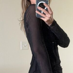 H&M Chic Black Mesh Detail Long Sleeve Top
